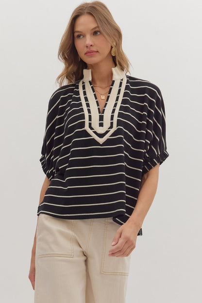 Striped Contrast Trim Dolman Top