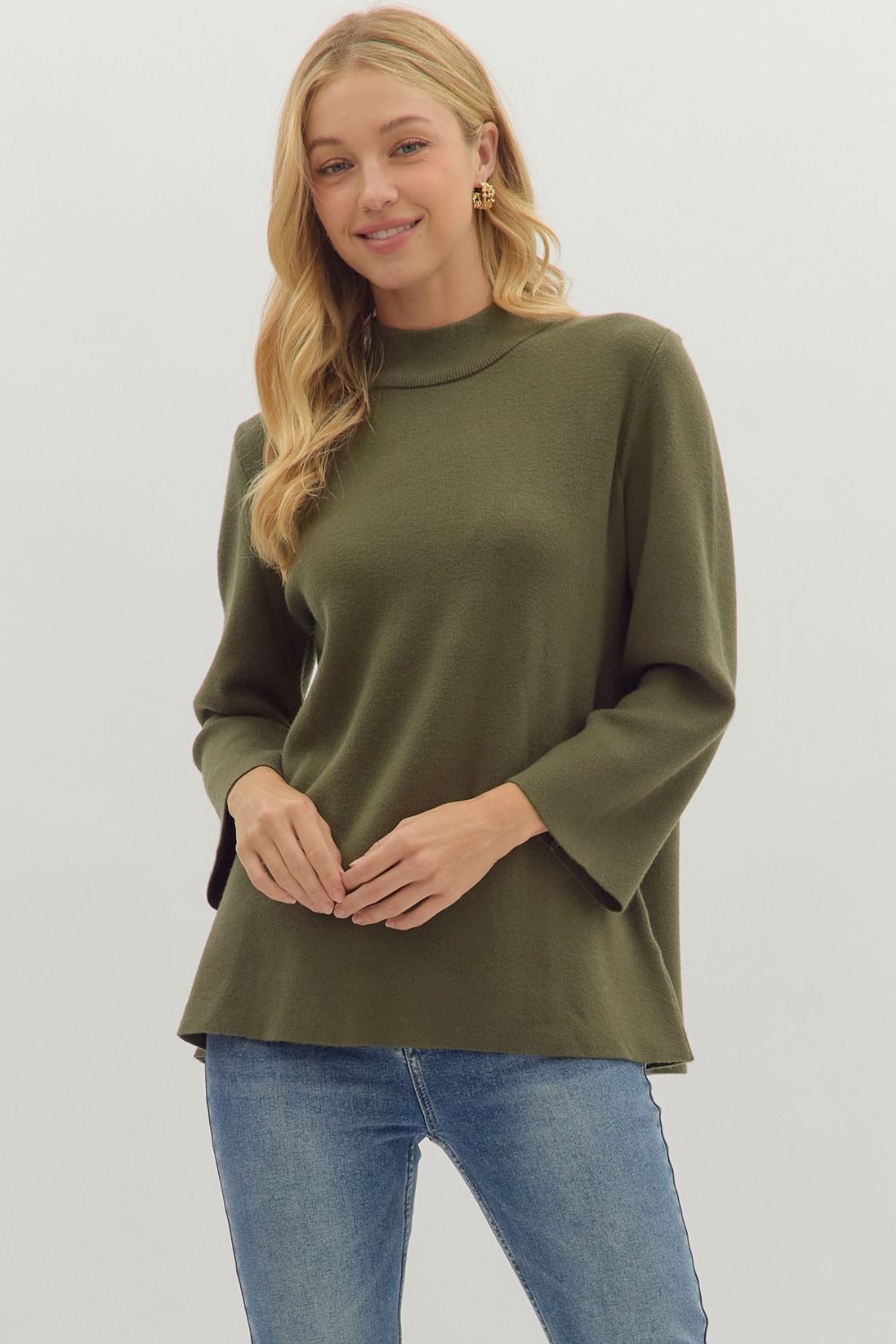 Mock Neck Bell Sleeve Sweater