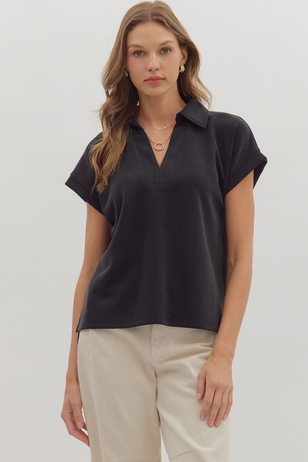 Collared Cuff Sleeve Top
