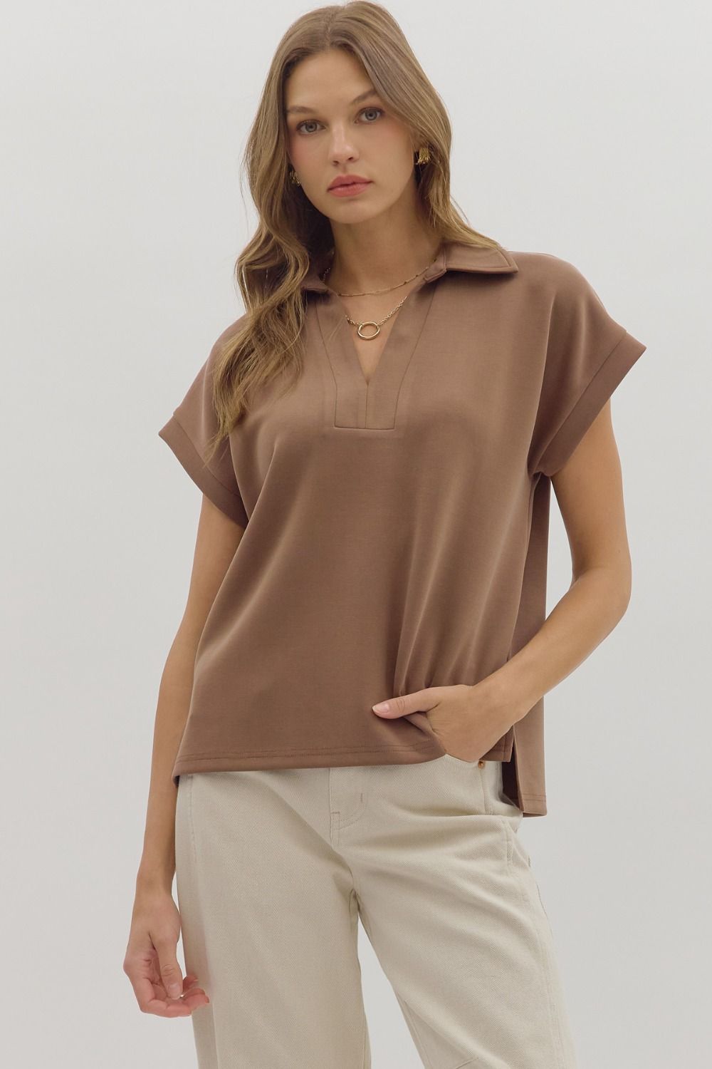 Collared Cuff Sleeve Top