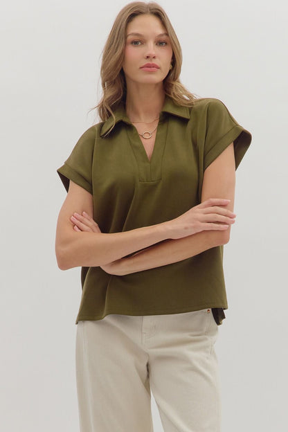Collared Cuff Sleeve Top
