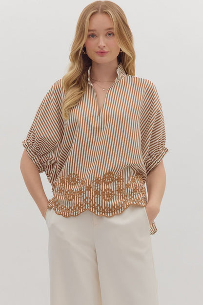 Striped Floral Scallop Hem Top