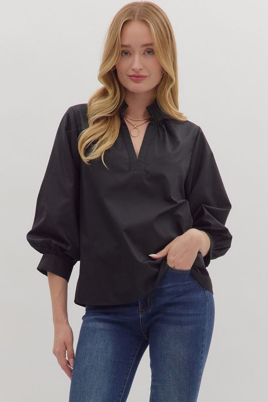 Split Neck Button Cuff Top