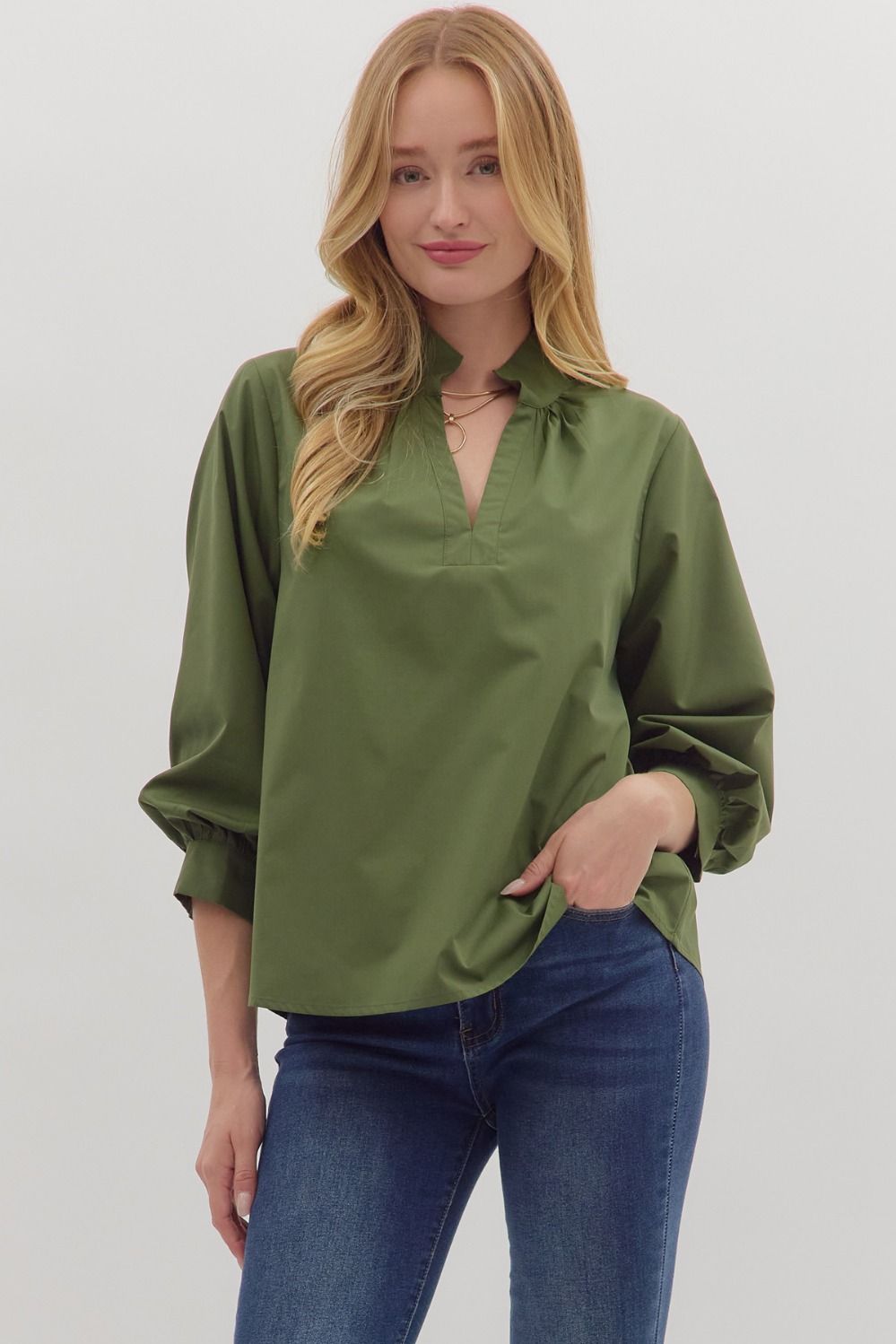 Split Neck Button Cuff Top