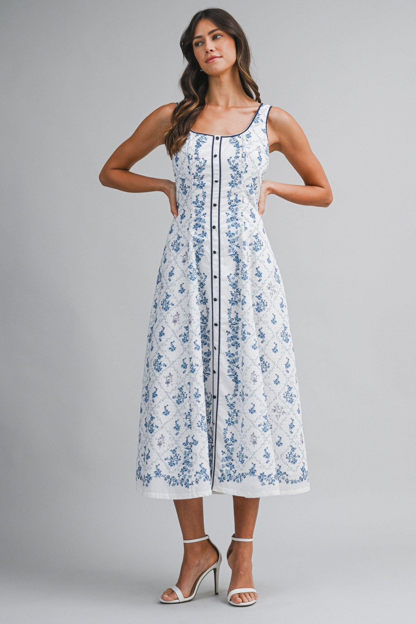 Floral Button Front Midi Dress