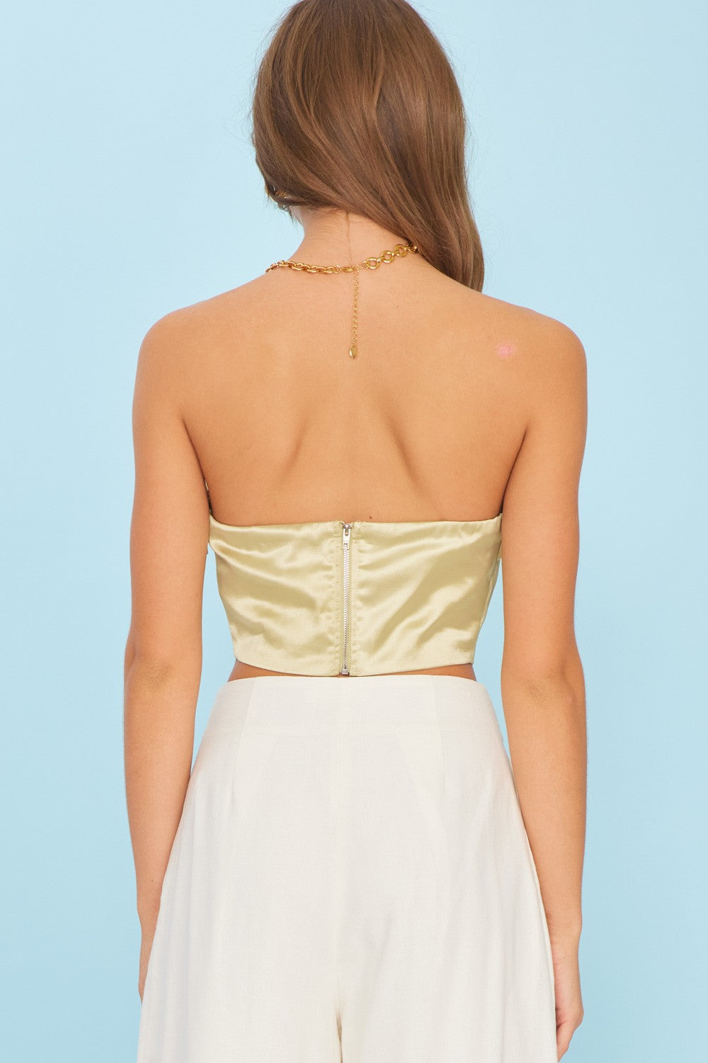 PLEATED OFF SHOULDER SATIN TOP