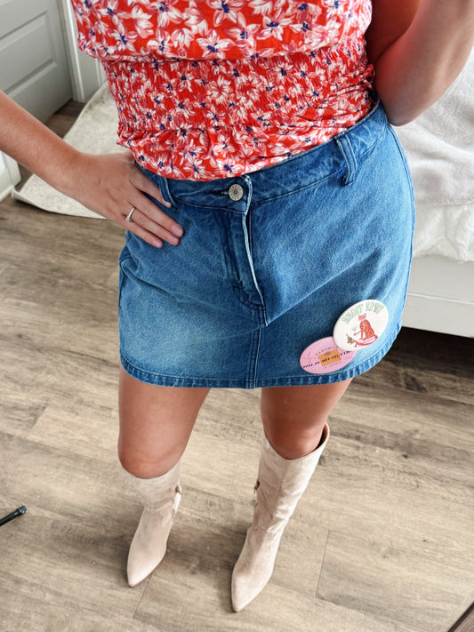 Denim Barrel Mini Skort
