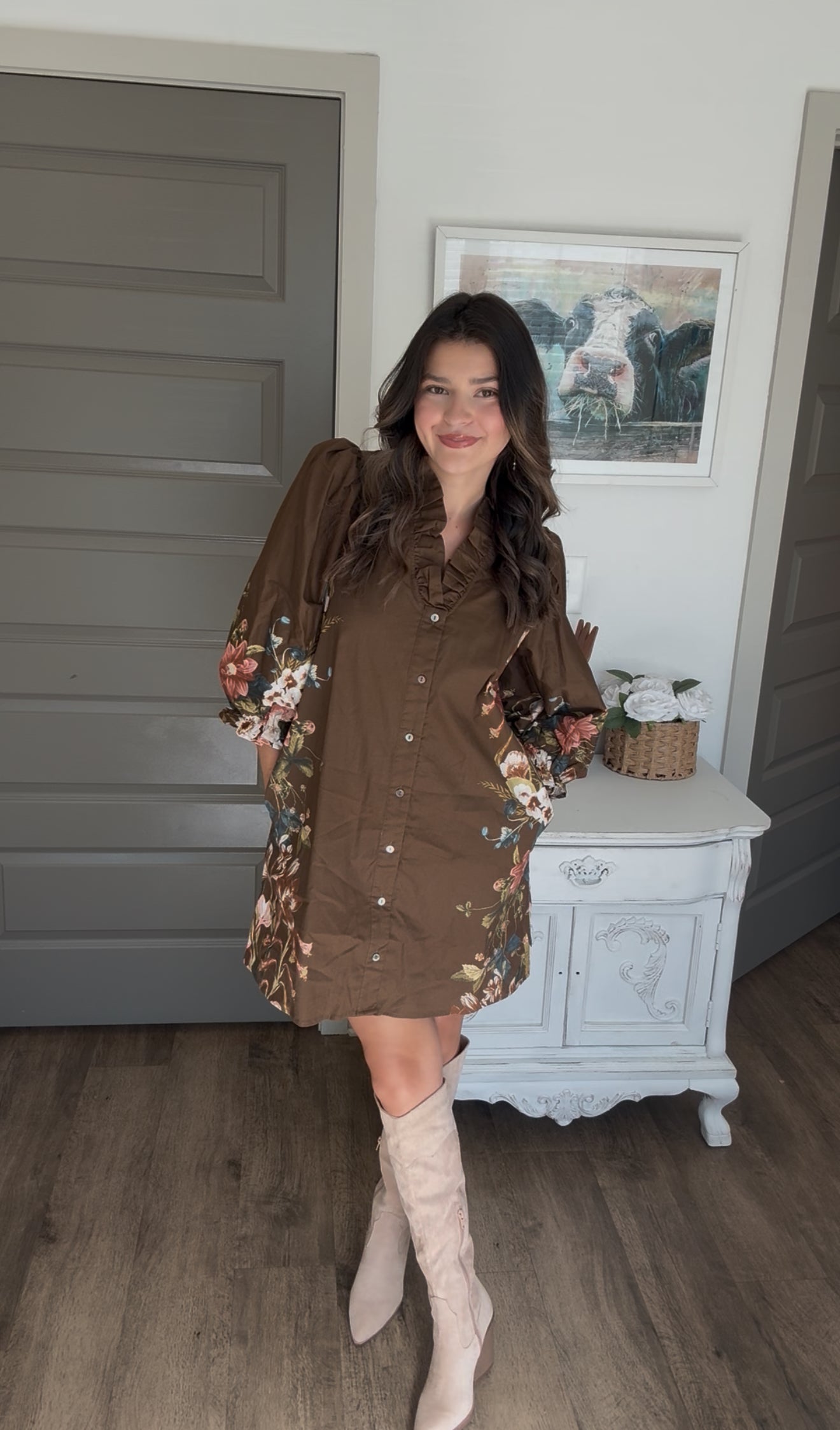 Button Up Floral Sleeve Dress