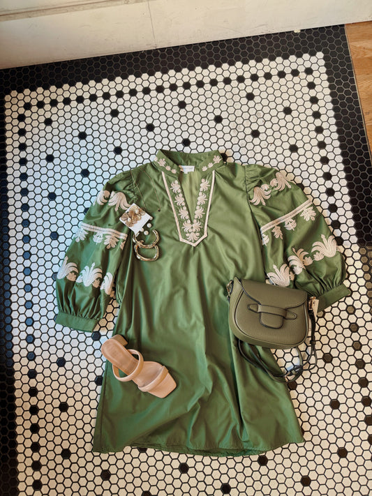 Split Neck Sleeve & Collar Detail Dress