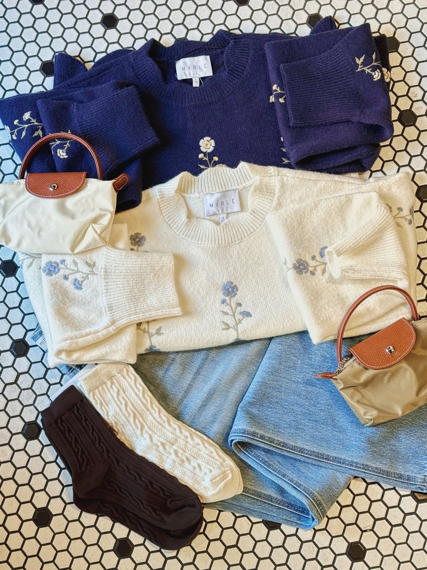 Floral Embroidered Scallop Sweater