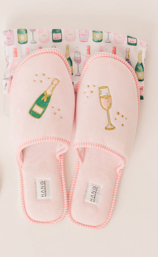 Champagne Foldable Travel Slippers & Pouch Set
