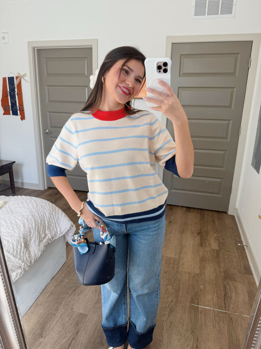 Short Sleeve Striped Knit Top