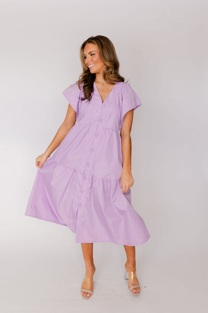 Flutter Sleeve Tiered Midi Dress