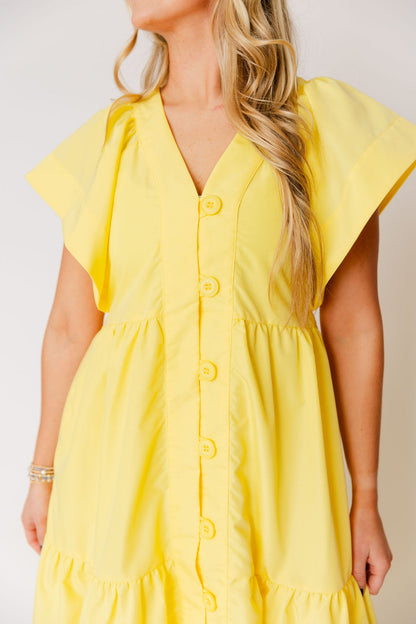 Flutter Sleeve Tiered Midi Dress