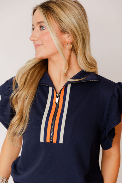 Orange & Navy Striped Casual Set