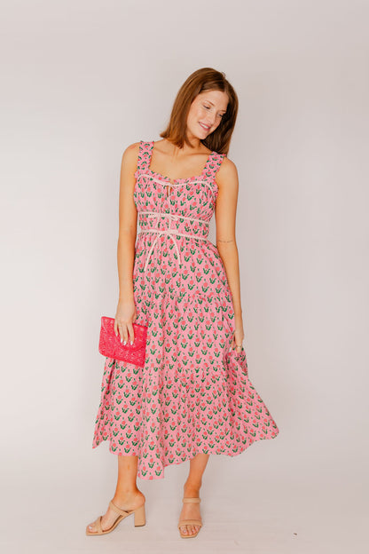 Floral Midi Dress with Bow Detail