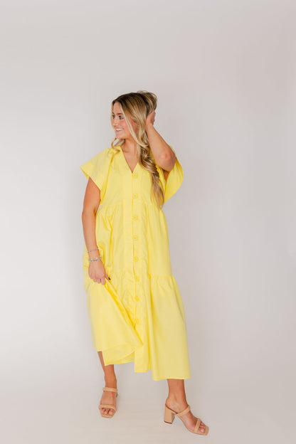 Flutter Sleeve Tiered Midi Dress