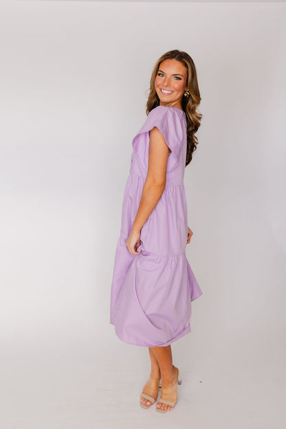Flutter Sleeve Tiered Midi Dress