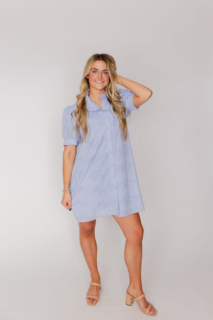 Short Sleeve Floral Applique Mini Dress