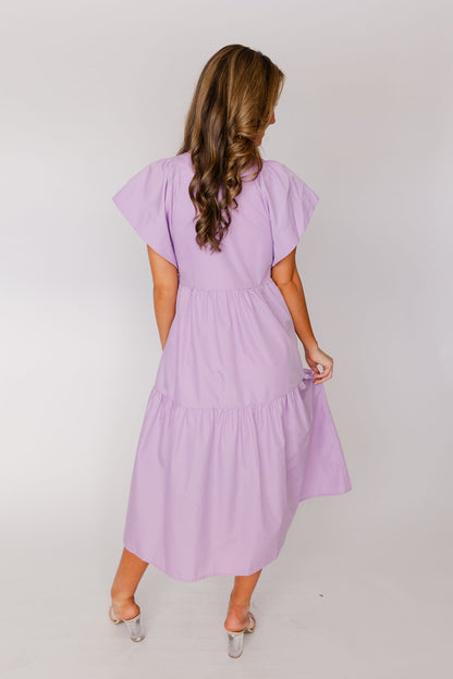 Flutter Sleeve Tiered Midi Dress