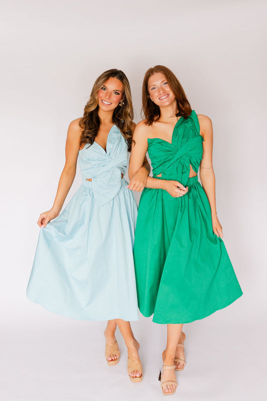 Knotted Flower Bow Midi Dress