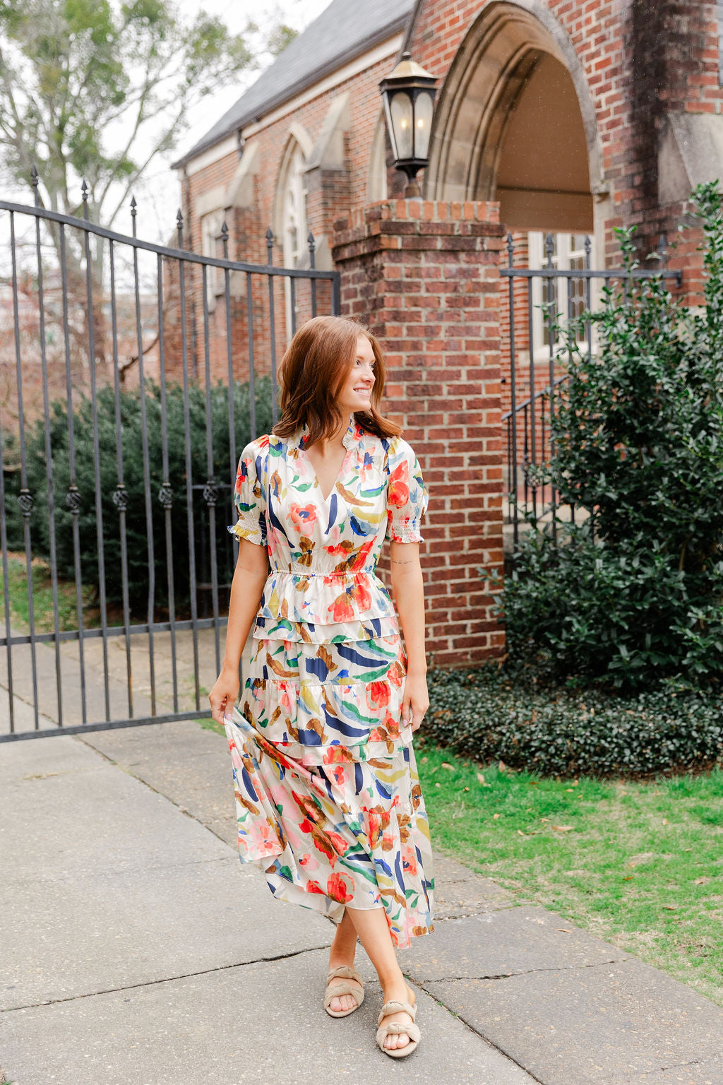 Tiered Multicolor Print Dress