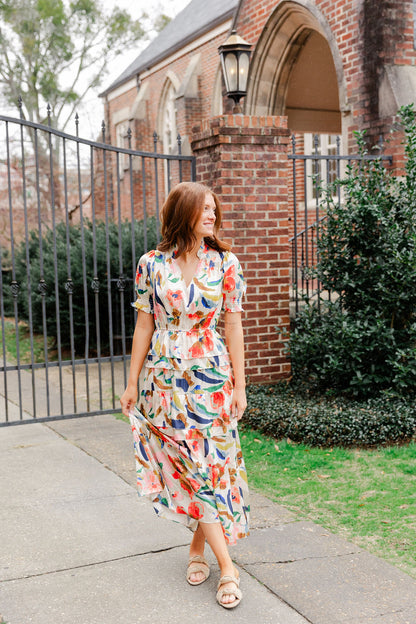 Tiered Multicolor Print Dress