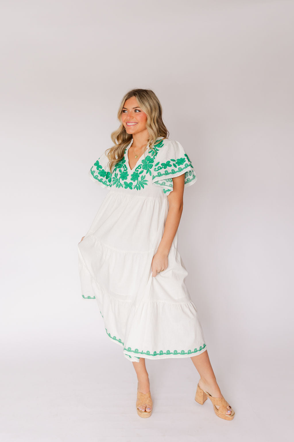 Flutter Sleeve Embroidered Dress