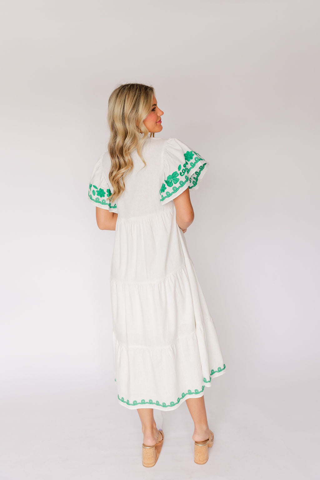 Flutter Sleeve Embroidered Dress