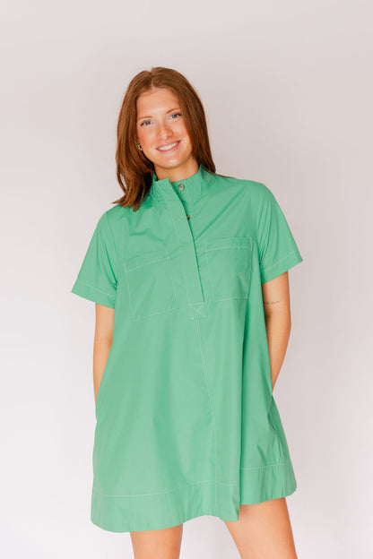 Short Sleeve High Neck Swing Mini Dress