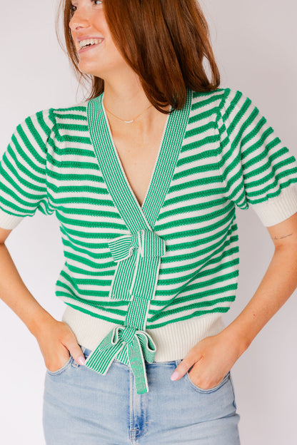 Striped Knit Bow Cardigan