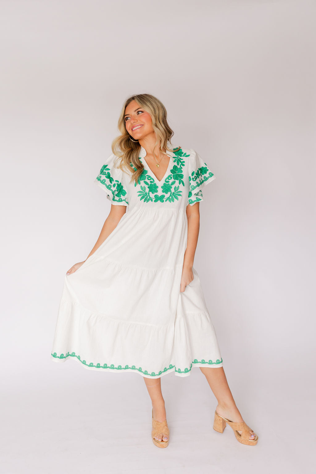 Flutter Sleeve Embroidered Dress