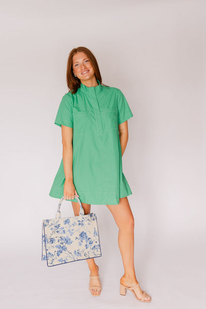 Short Sleeve High Neck Swing Mini Dress