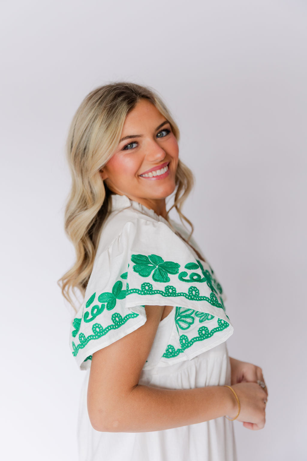 Flutter Sleeve Embroidered Dress