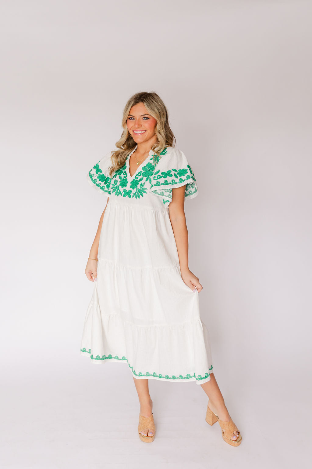 Flutter Sleeve Embroidered Dress