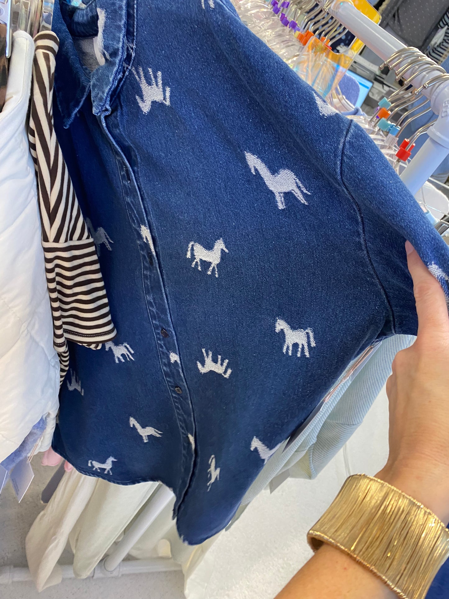 Equestrian Button Down Denim Top