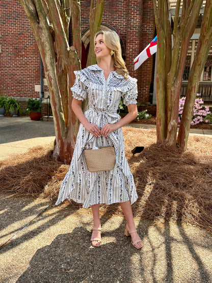 French Floral Peter Pan Tier Maxi Dress