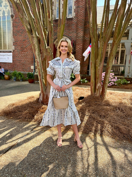 French Floral Peter Pan Tier Maxi Dress