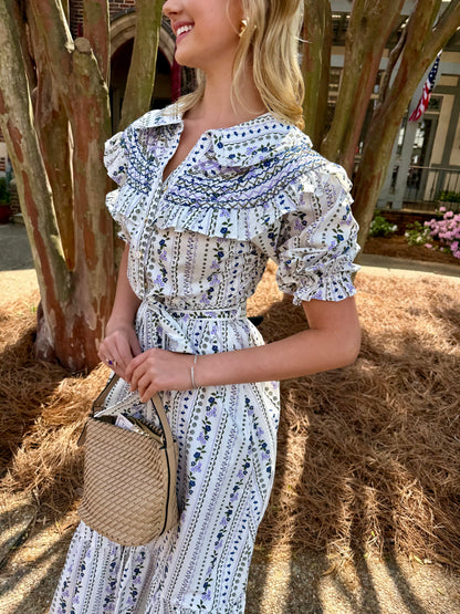 French Floral Peter Pan Tier Maxi Dress