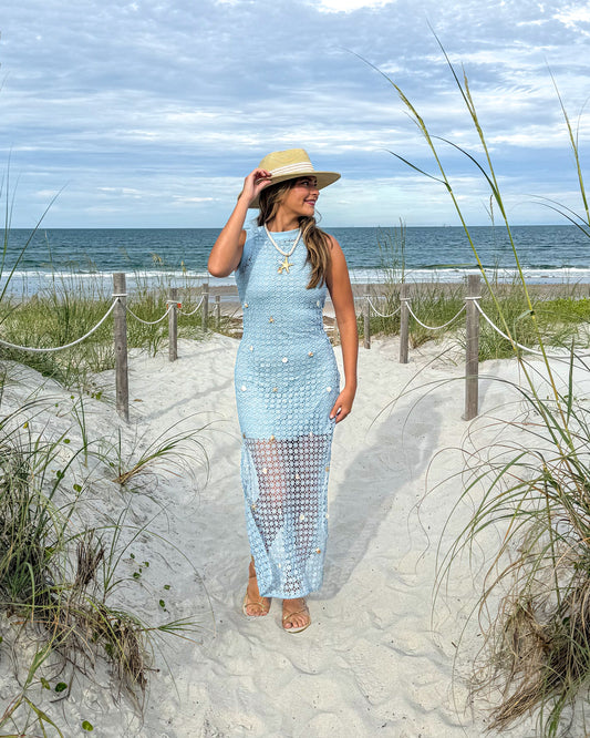 Ocean Net Shell Embroidered Bodycon Dress