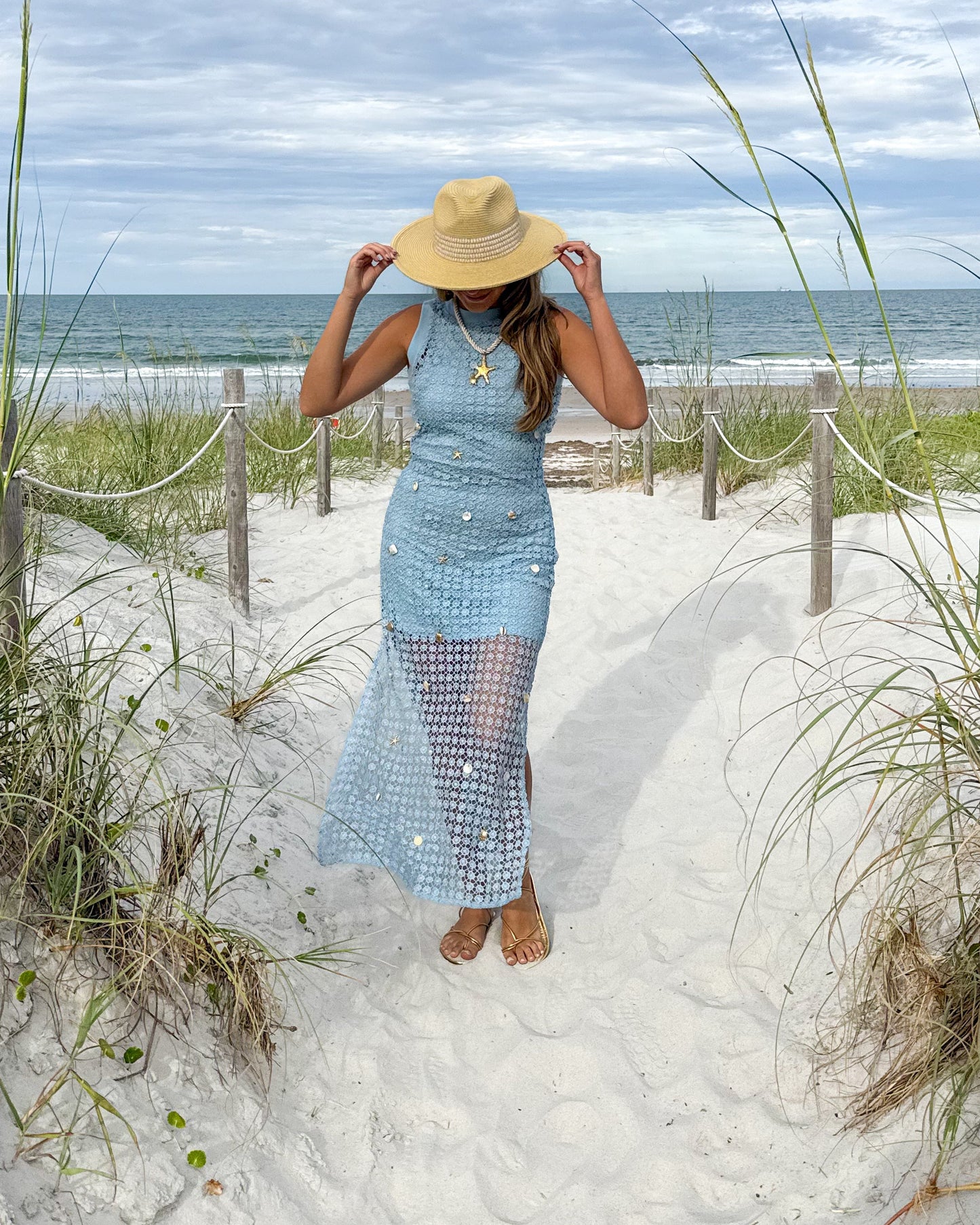 Ocean Net Shell Embroidered Bodycon Dress
