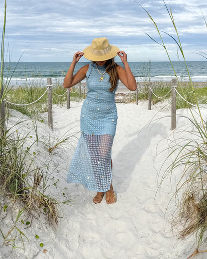 Ocean Net Shell Embroidered Bodycon Dress