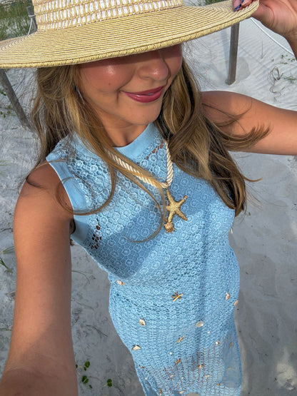 Ocean Net Shell Embroidered Bodycon Dress