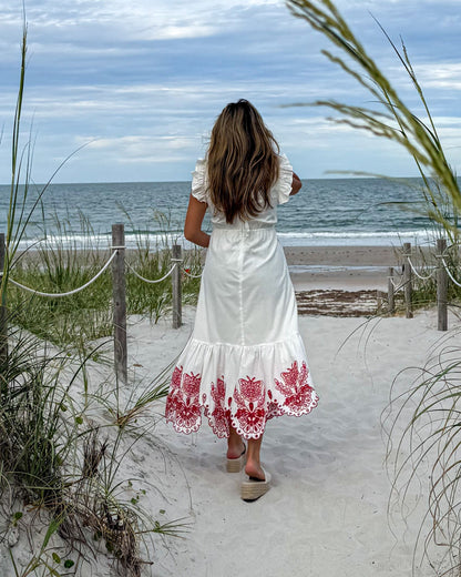 Cut Out Embroidered Flutter Sleeve Dress
