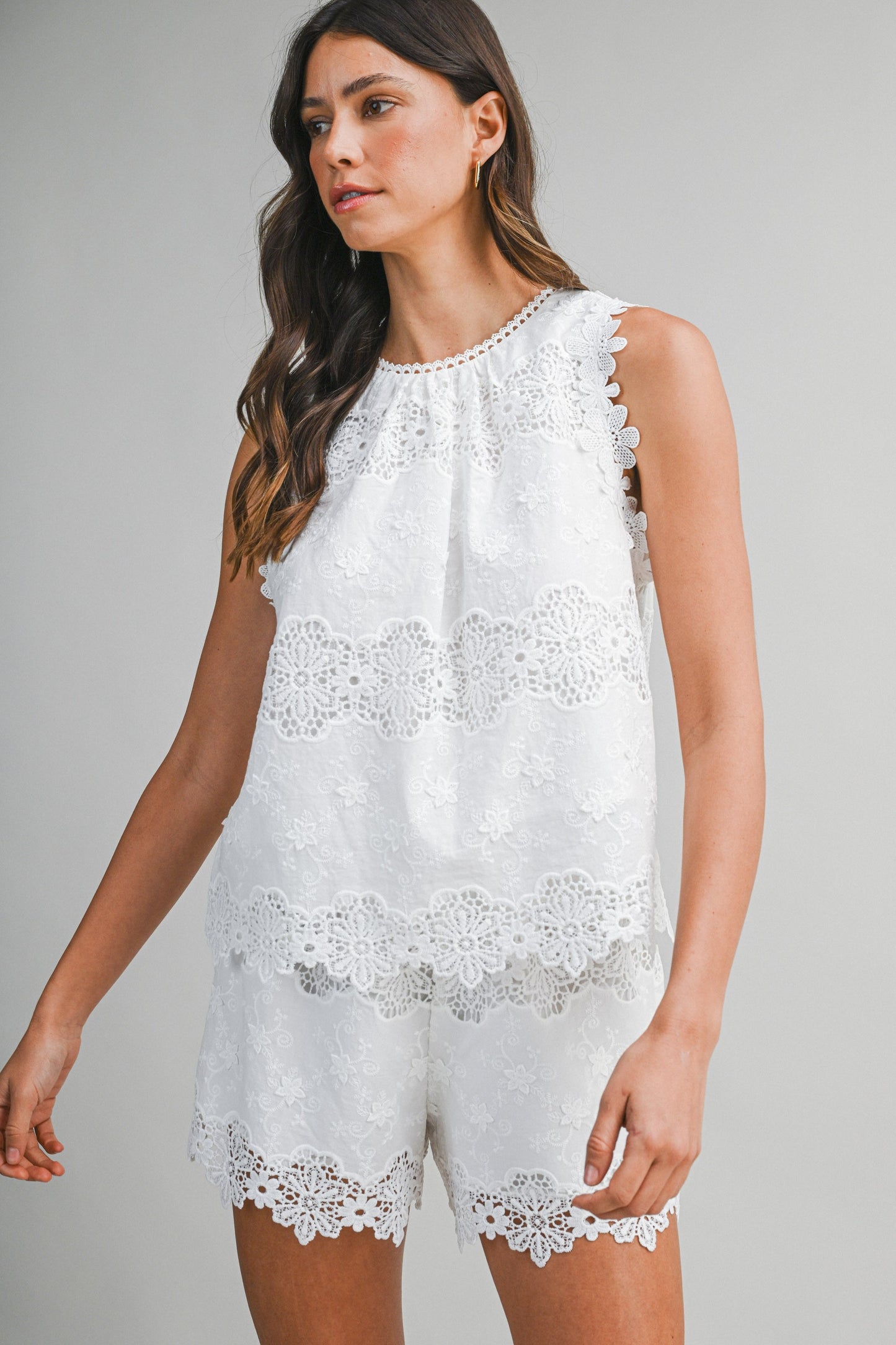 Lace Embroidered Top & Shorts Set