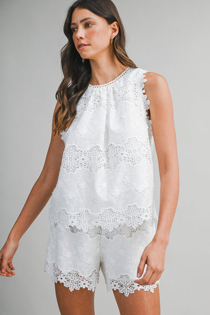 Lace Embroidered Top & Shorts Set