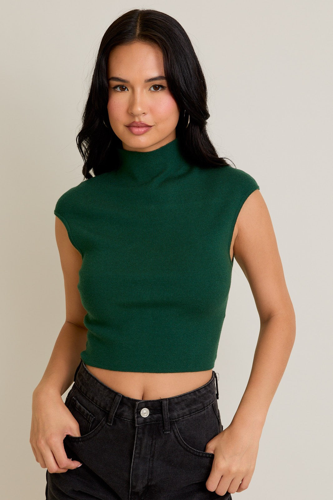 Cropped Mock Neck Sweater