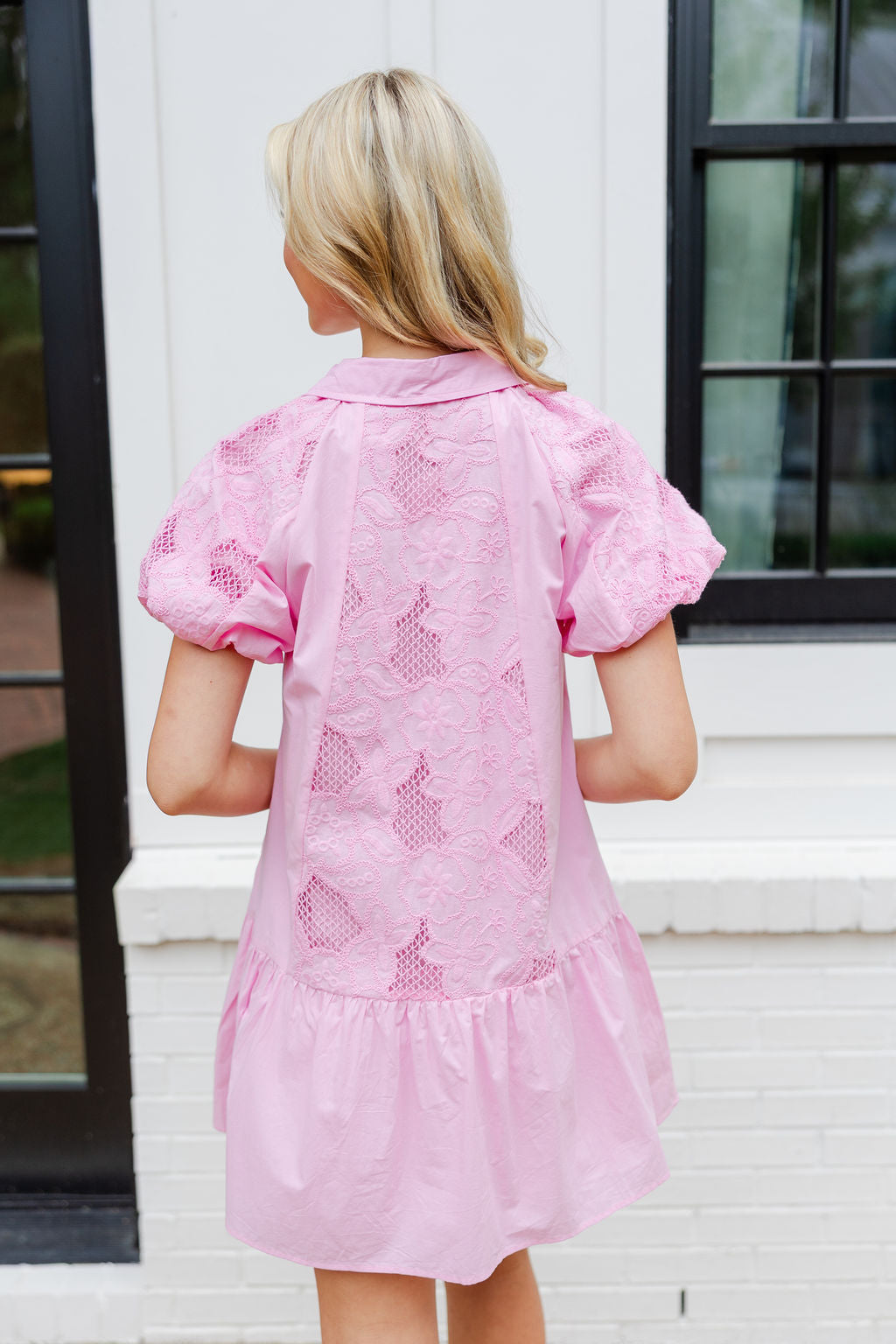 Collared Button Down Puff Sleeve Dress