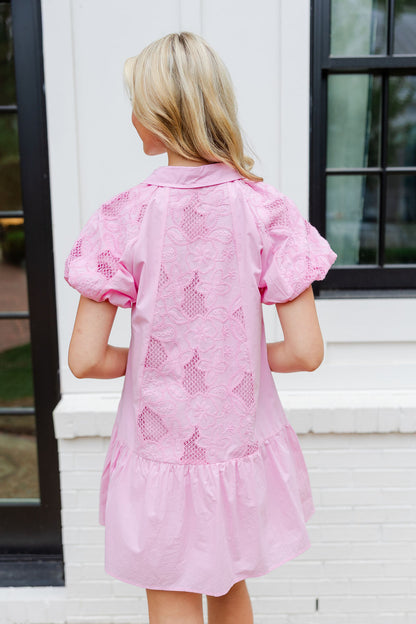 Collared Button Down Puff Sleeve Dress