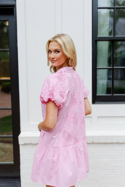 Collared Button Down Puff Sleeve Dress